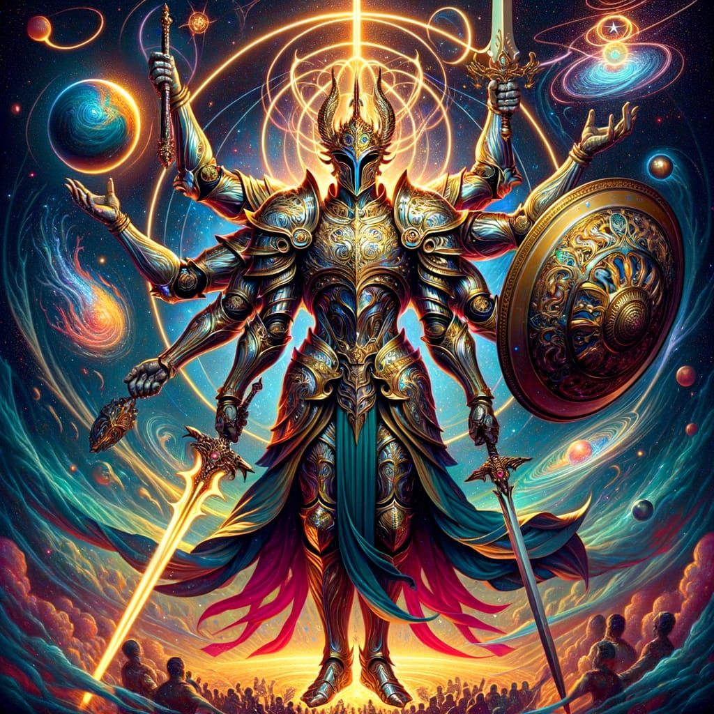 Four-Armed Divine Knight of Purity in Cosmic Illustration