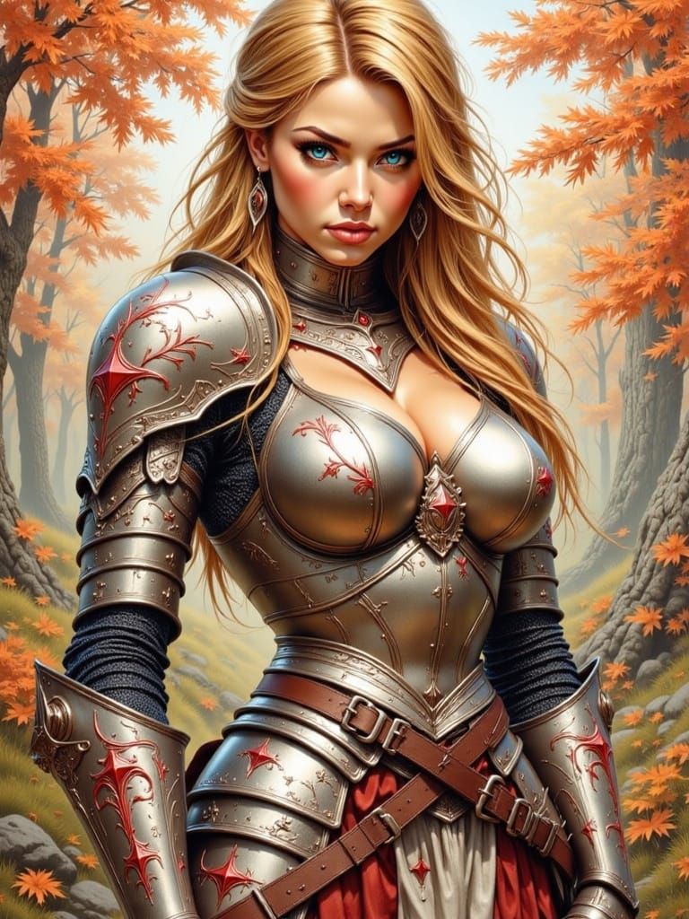 Charming Autumn Knight in Elegant Pin-up Pose
