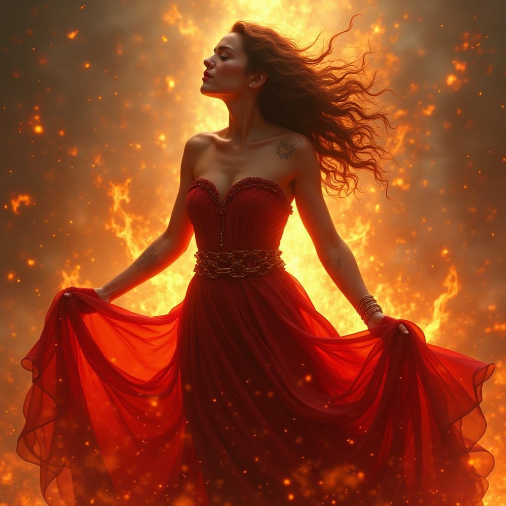 Fiery Woman Breaks Chains: Fantasy Concept Art