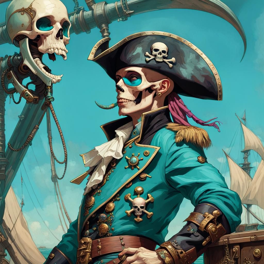 Bald Alien Pirate Captain in Maximalist Style