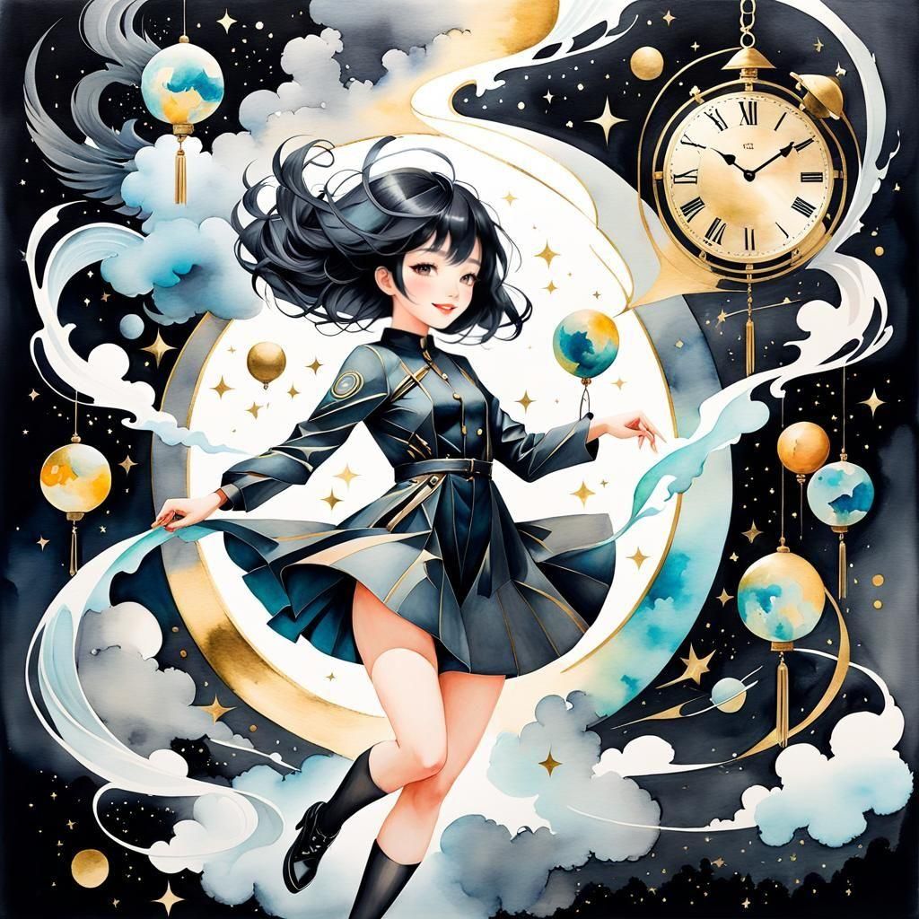 Anime-Inspired Surreal Portrait with Gold Leaf Accents