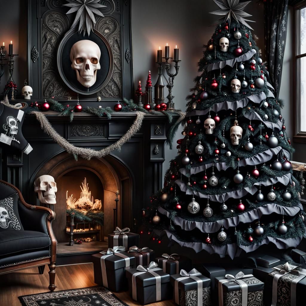 Gothic Christmas Tree with Skull Ornaments