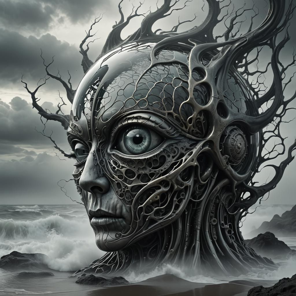 Surreal Glass 'A' with Eye and Brain in 3D