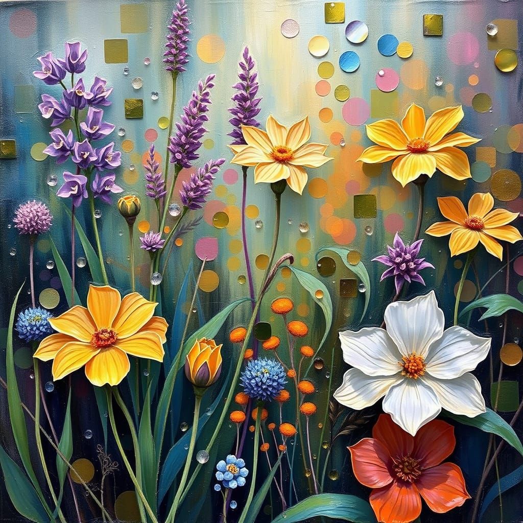 Vibrant Dew-Kissed Landscape in Abstract Art