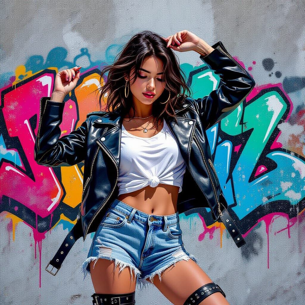 Dancing Woman in Vaporwave Graffiti Street Art