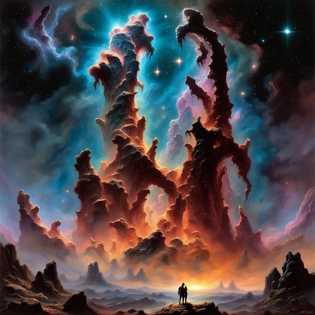 Nebula Warrior Bound to a Star in Digital Painting