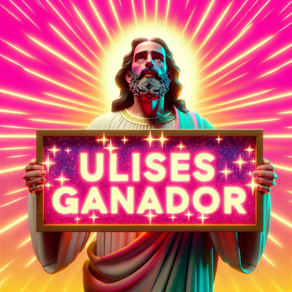 Religious Figure Holding Sign in 3D Digital Art Style