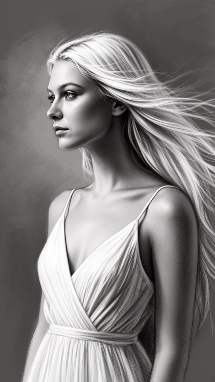 Monochrome Portrait of Serene Woman in Charcoal Style