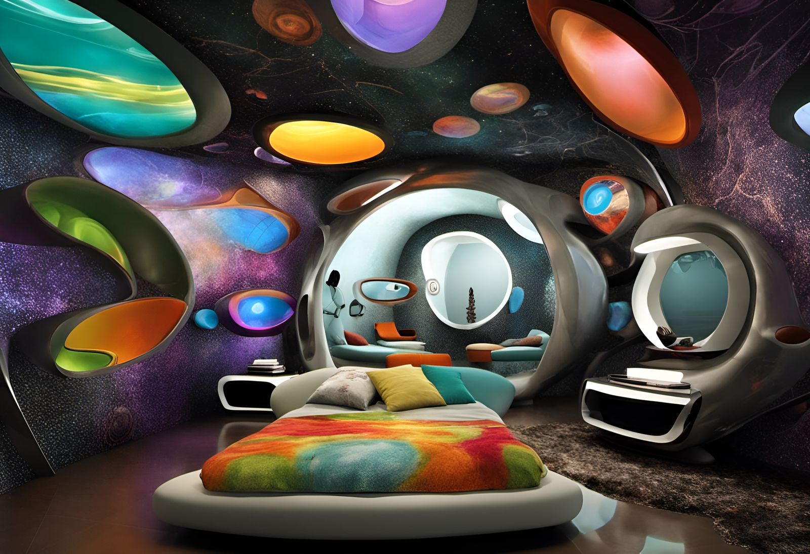 Futuristic Room with Bizarre Furniture in 8K