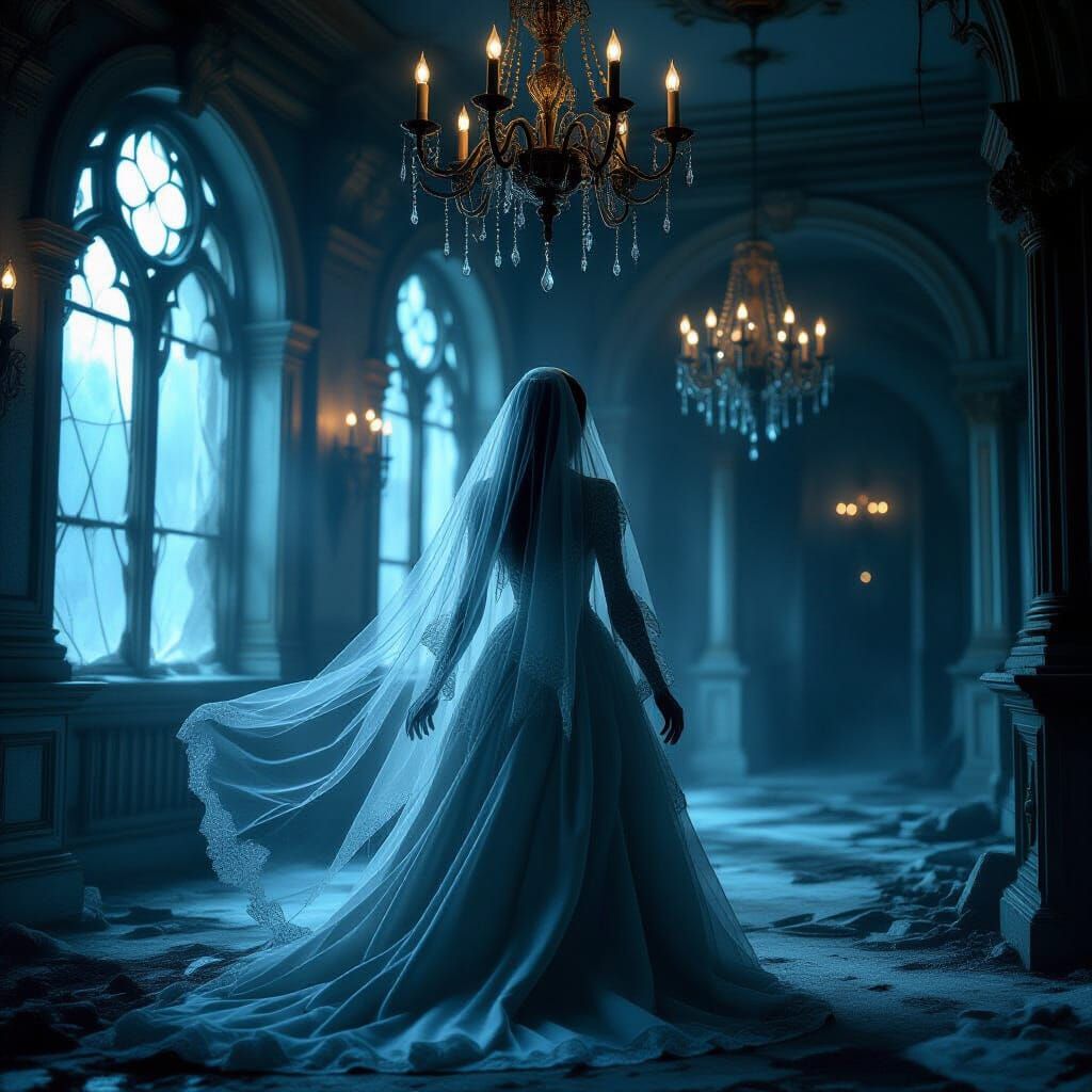Spectral Bride in Gothic Ballroom