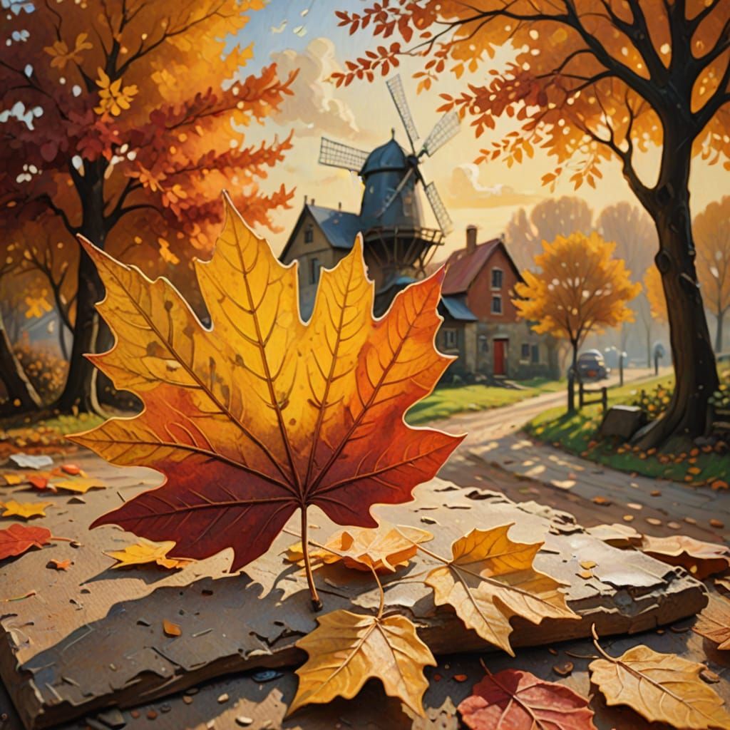 Autumn Leaf Reveals Miniature Landscape as Oil Painting