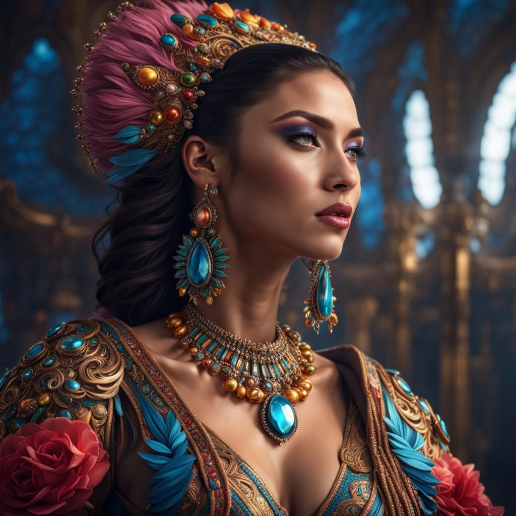 Beautiful Woman in Futuristic Jewelry, Detailed Matte Painti...