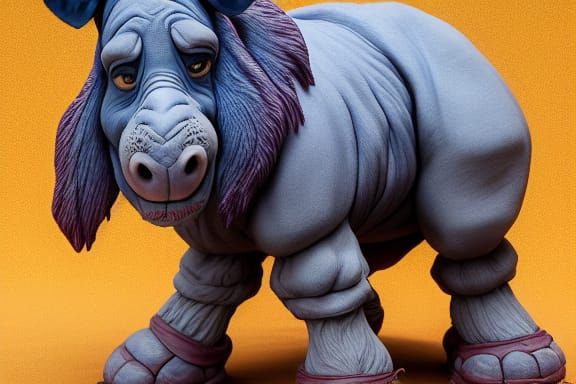 Hyperdetailed Eeyore Gigachad Portrait: Body Horror Art