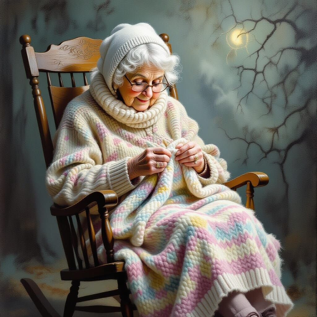 Ethereal Grandma Knitting in Dreamy Style