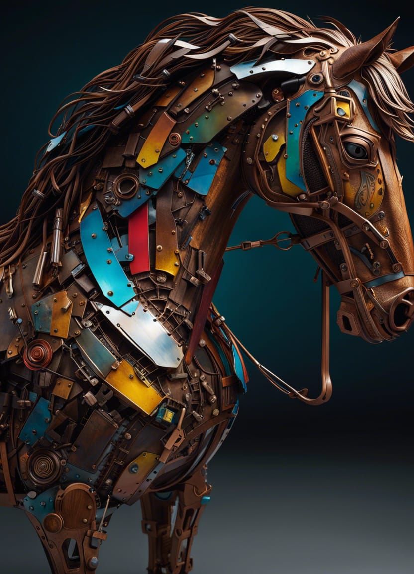 Junk Metal Horse Sculpture in Surrealist Style