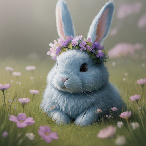 Whimsical Bunny Portrait in a Lush Fantasy Meadow
