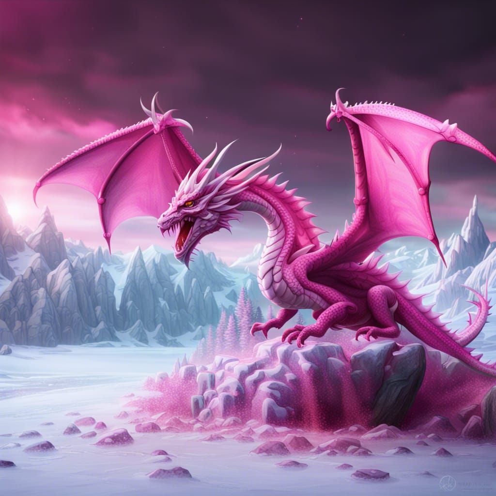 Pink Dragon in an Icy Landscape