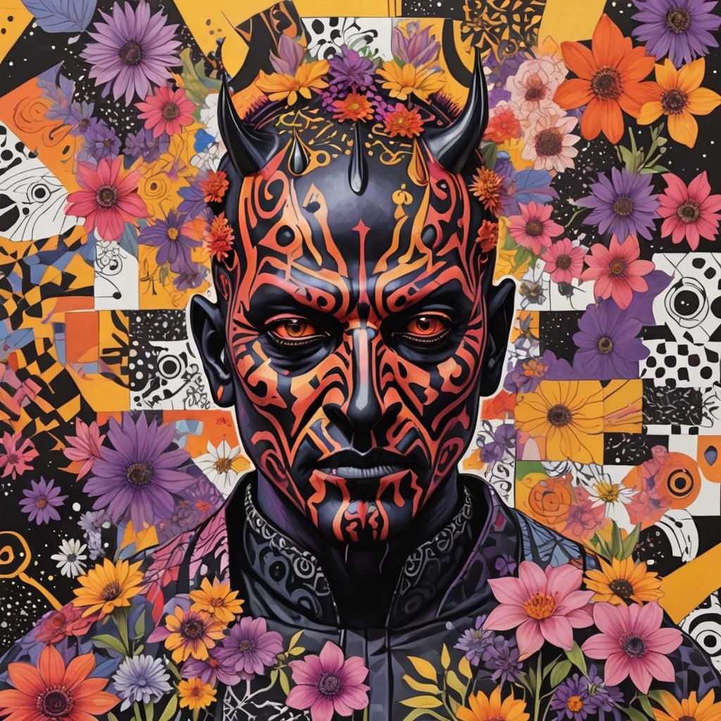 Abstract Darth Maul Portrait in Colorful Patterns
