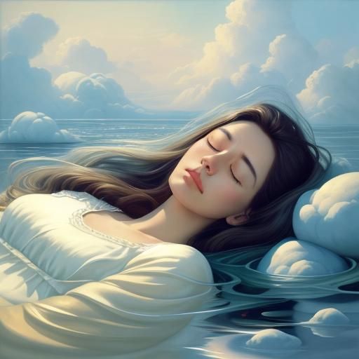 Dreamlike Surrealism: Woman Surrounded by Floating Objects