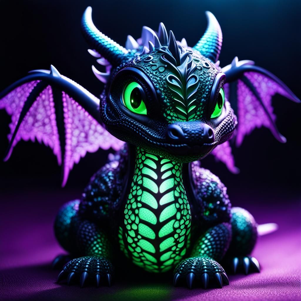 Bioluminescent Lacy Dragon Portrait in Emerald and Purple