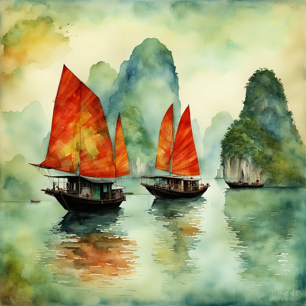 Vietnam Impressions: Halong Bay Watercolor