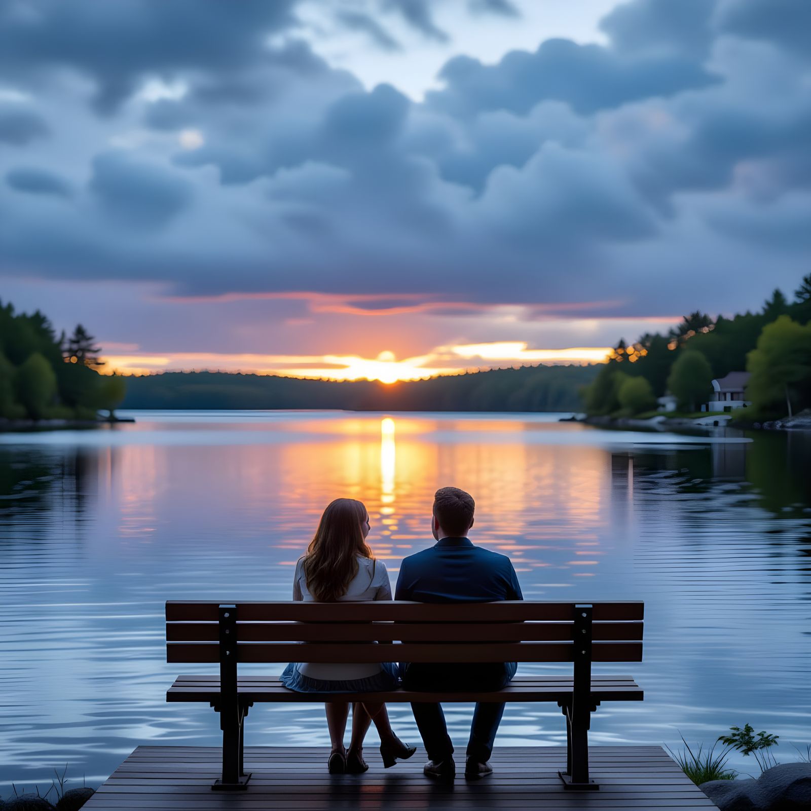 Lake Sunset Portrait with Couple in Professional Style