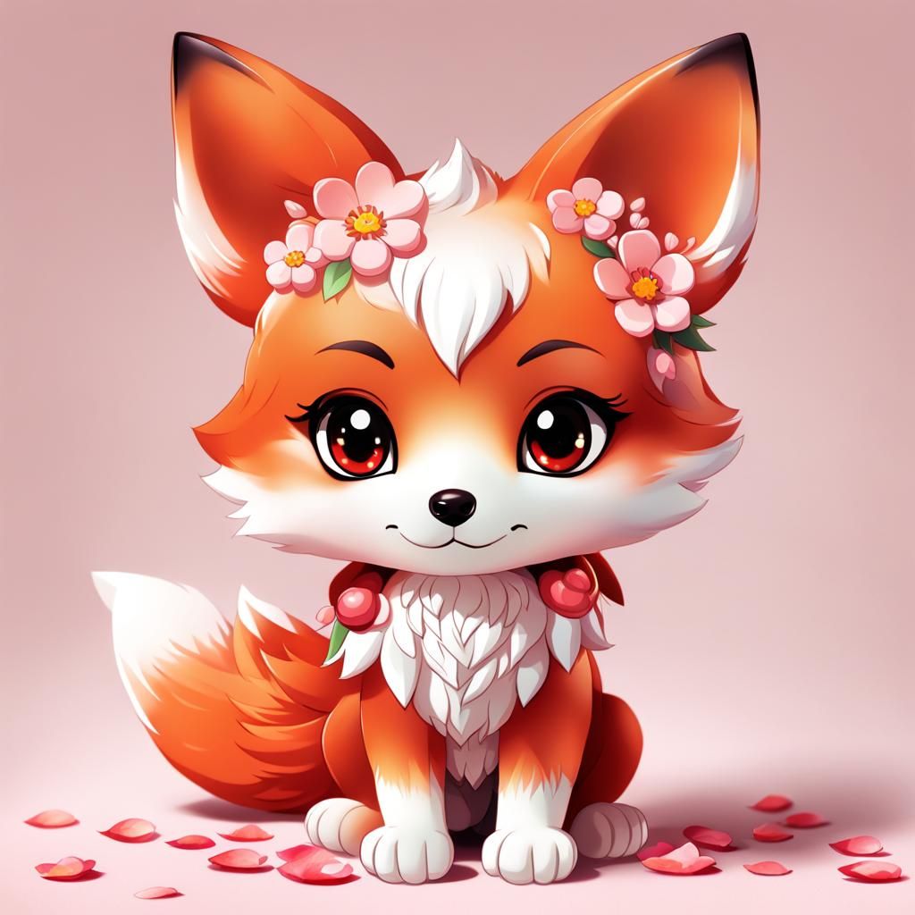 Chibi Fox with Flower Petals