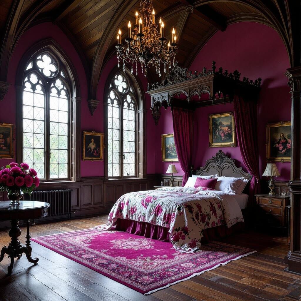 Gothic Castle Bedroom with Baroque Style and Chiaroscuro Lig...