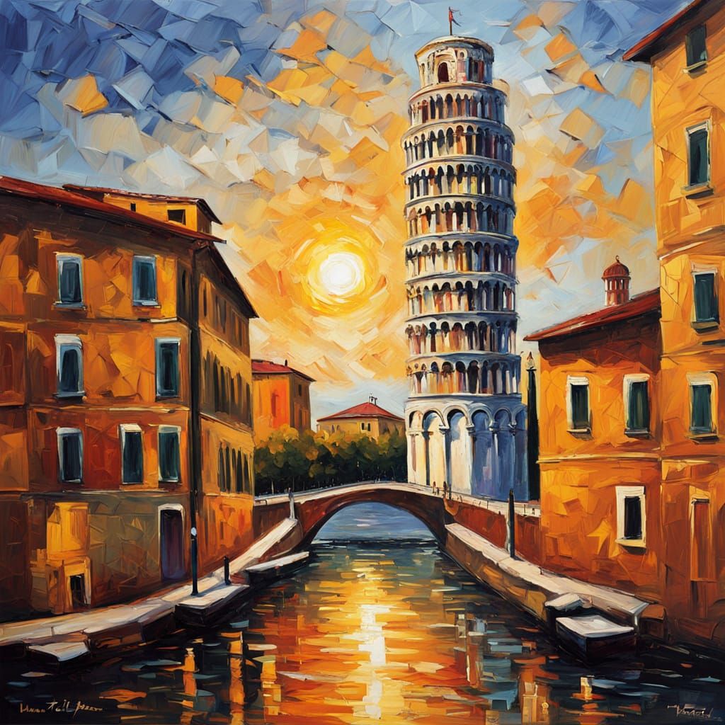 Pisa Tower Oil Painting in Neo-Impressionist Style