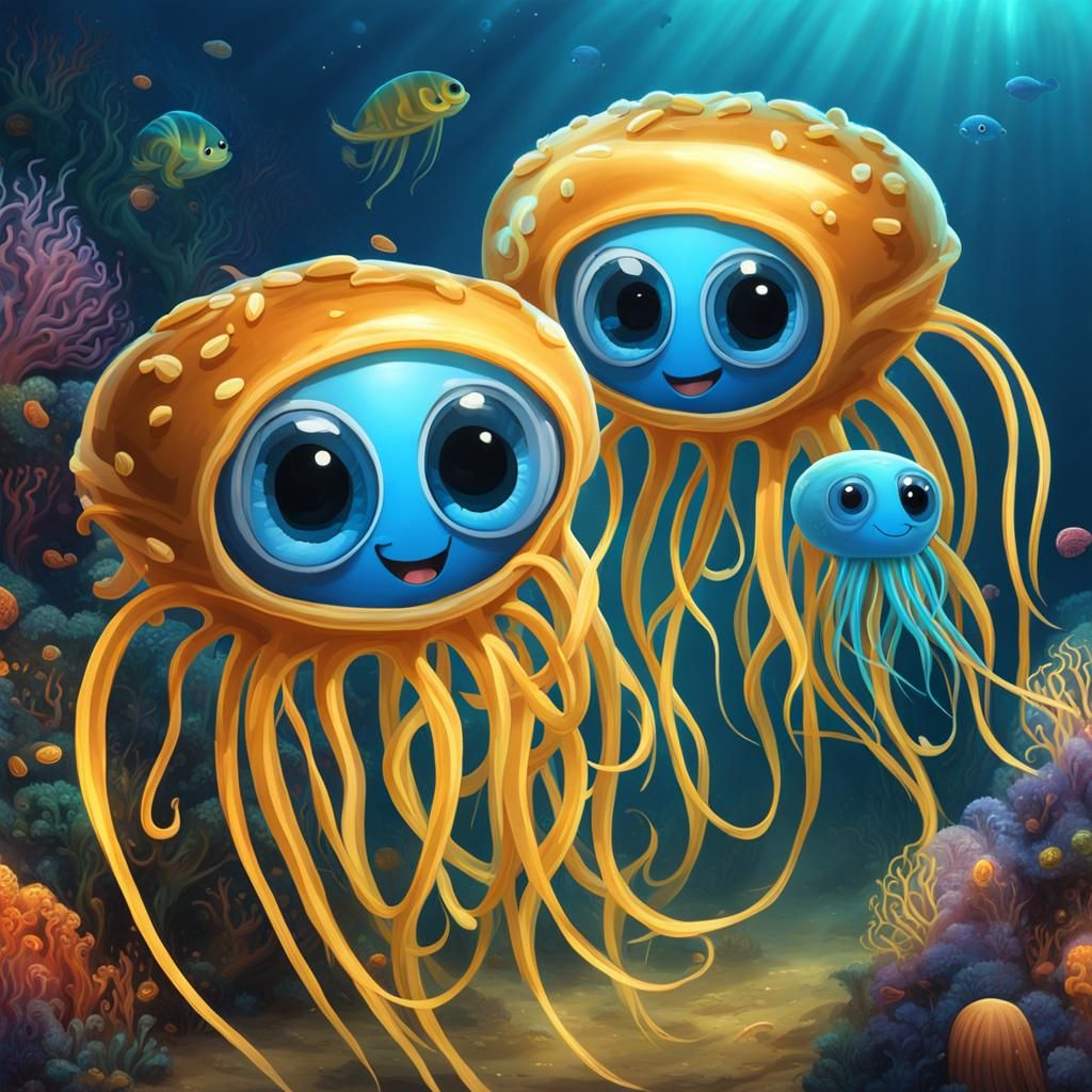 Cartoon Peanut Butter Jellyfish with Rasta Tentacles