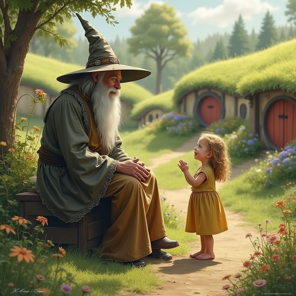 Gandalf the Gray Smiles at a Wonderstruck Hobbit Child in Wh...