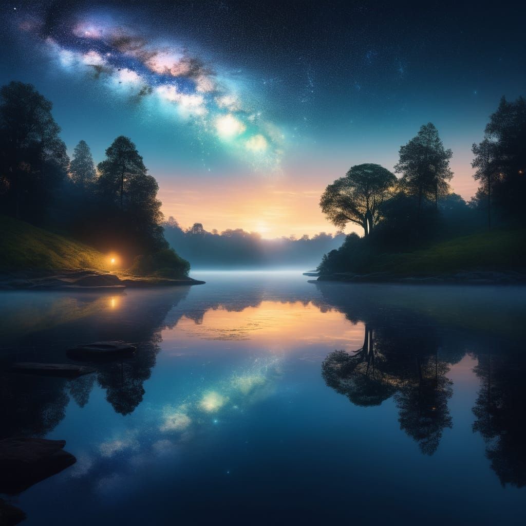 Surreal Bridge Connects Two Worlds at Sunrise and Starlight