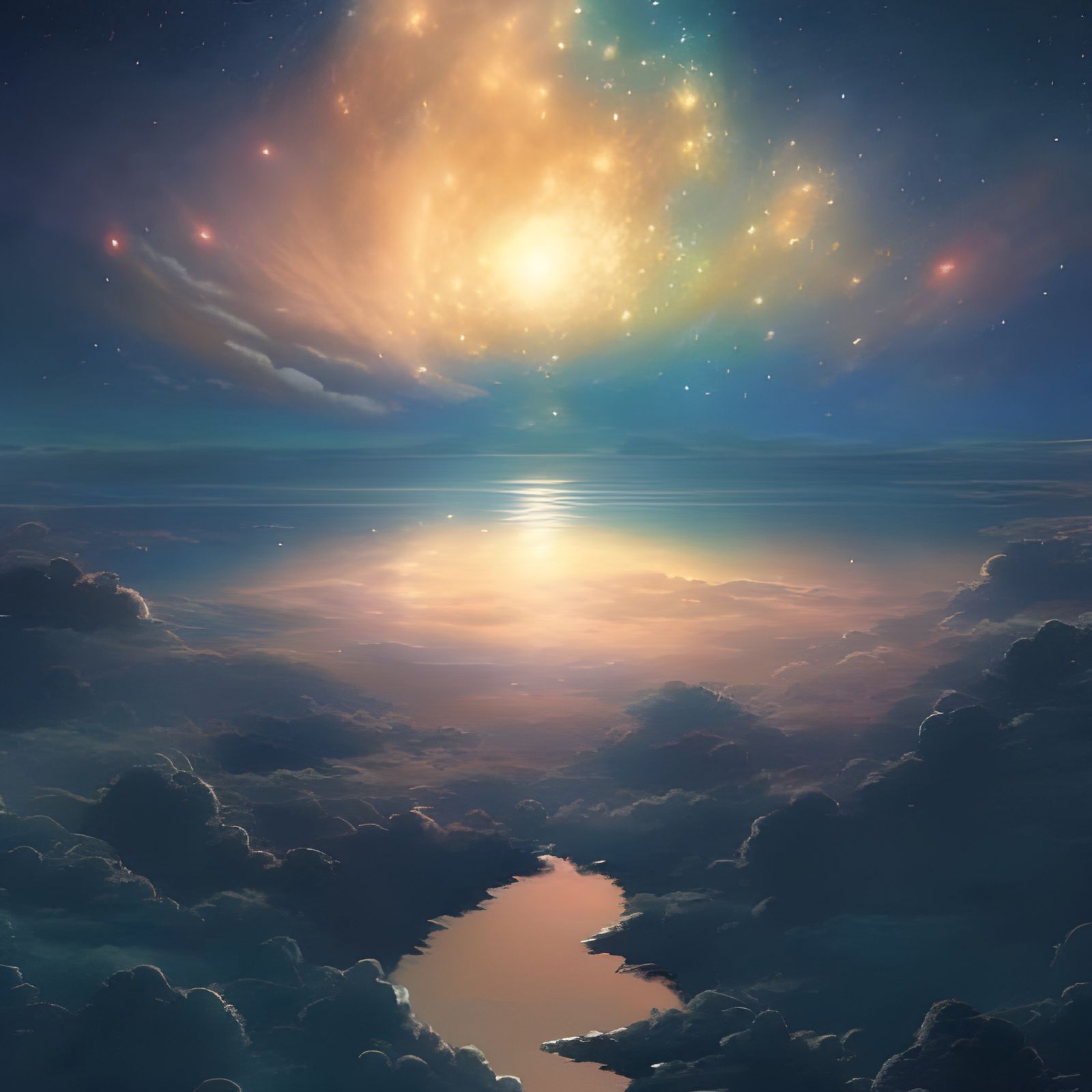 Romantic Starry Night Lake in Spacecore Manga Style