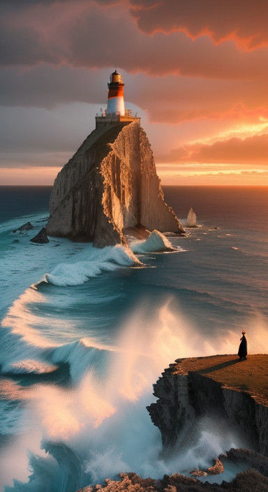 Dramatic Coastal Stormscape in Arabic Calligraphy Style