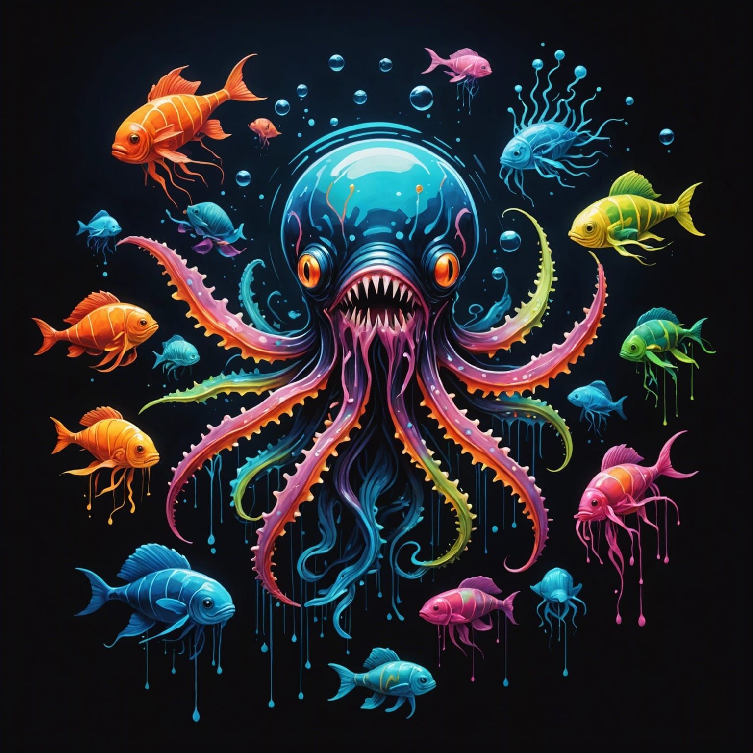 Luminescent Deep Sea Creatures in Graffiti Art
