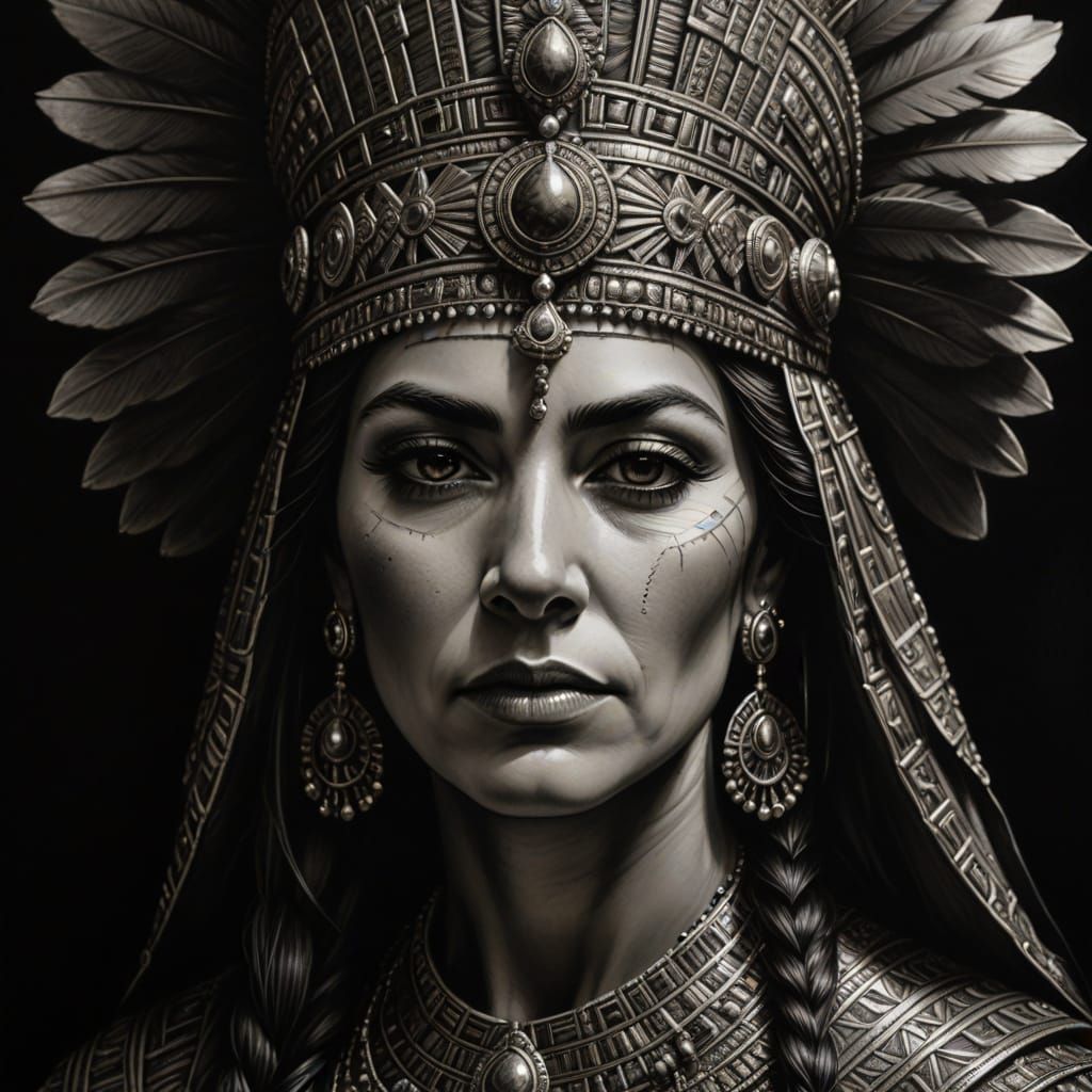 Regal Semiramis in Dramatic Charcoal Portrait