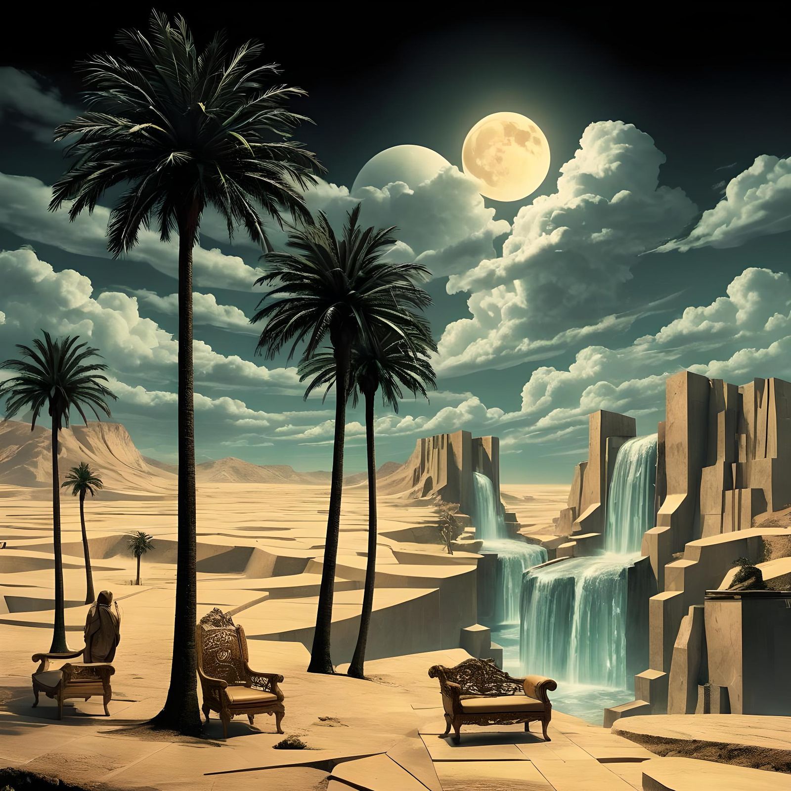 Surreal Palm Trees in Warped Geometric Landscape