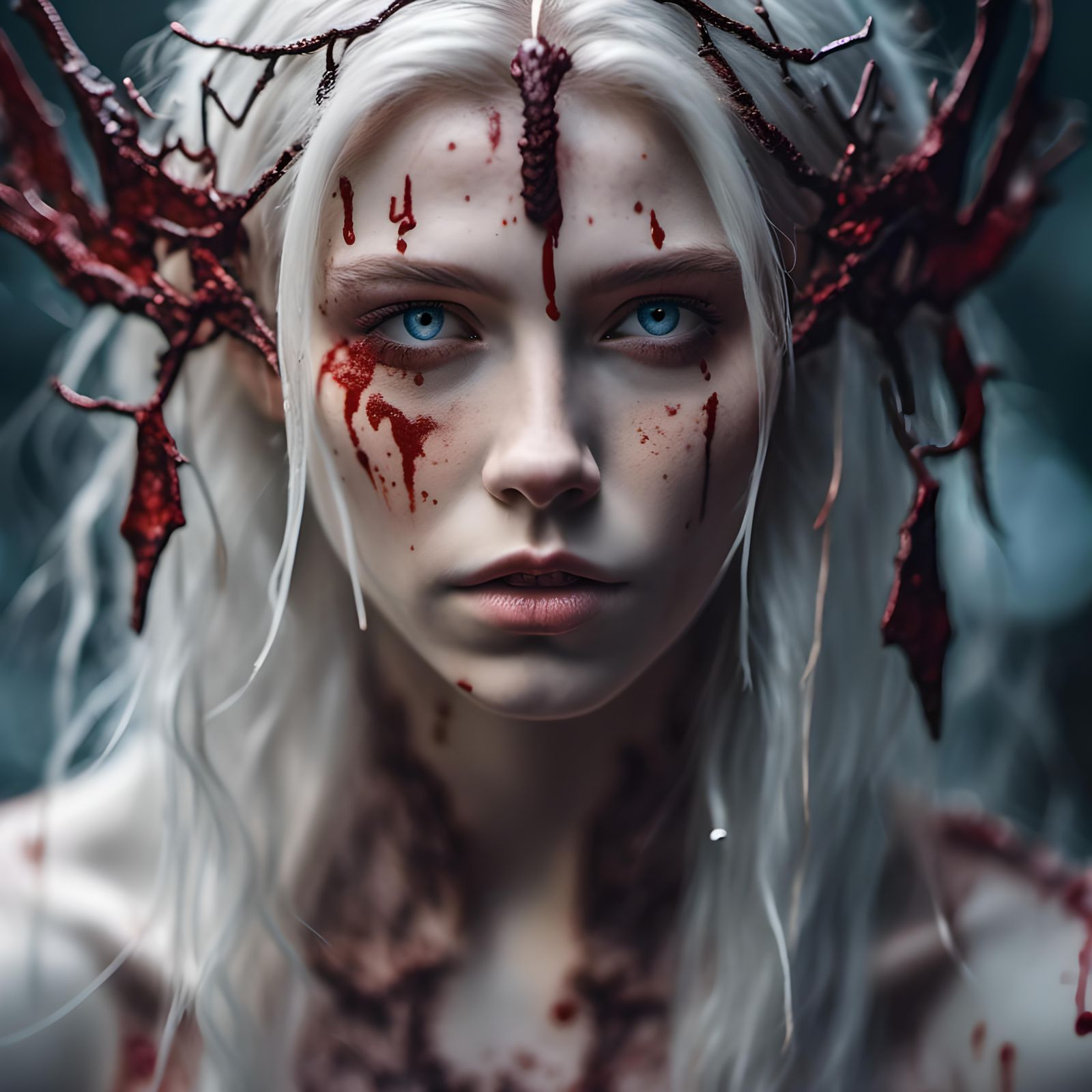 Pale Cave Princess with White Hair and Runic Tattoos