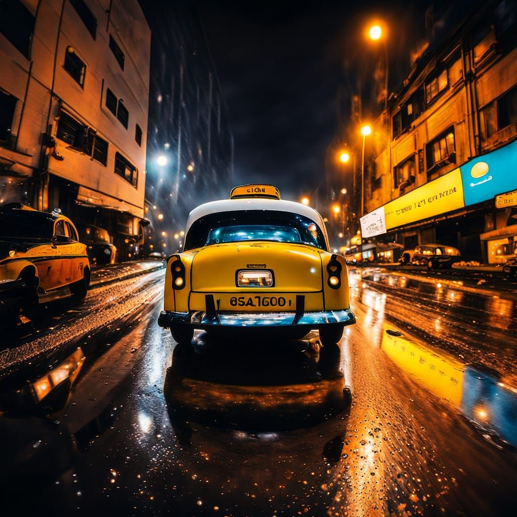 Surreal Cityscape at Night in a Filmic Style