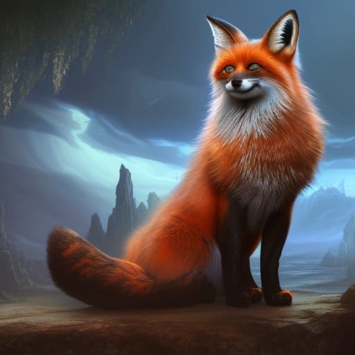 Fantastical Fox-Cat Hybrid Creature: Detailed Matte Painting