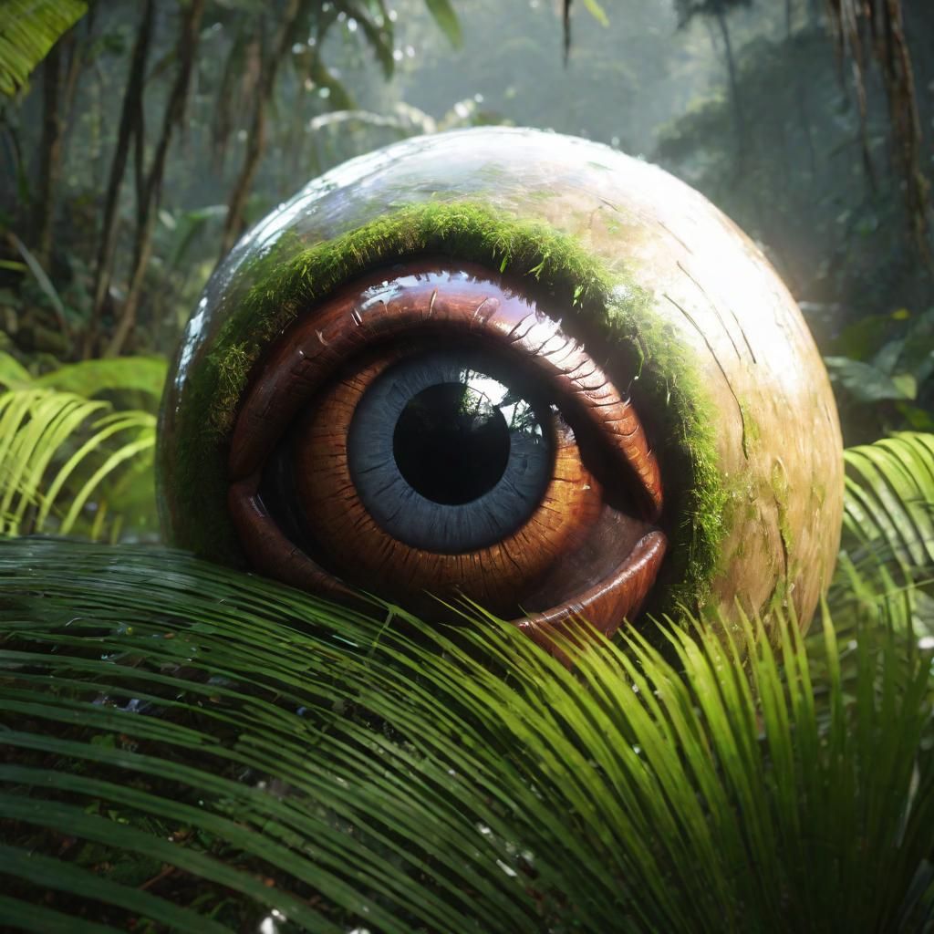 Hyperrealistic Giant Eyeball in Peruvian Jungle