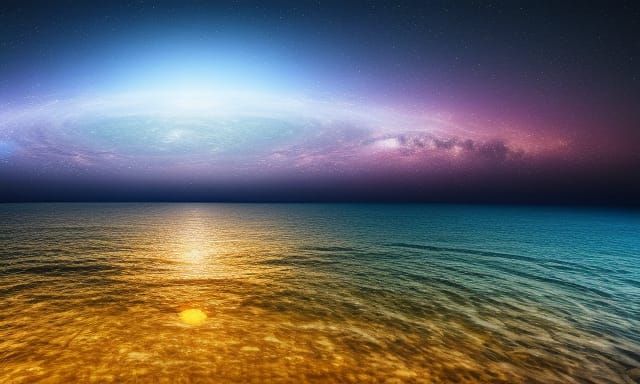 Galaxy Reflection Over Ocean: Digital Art