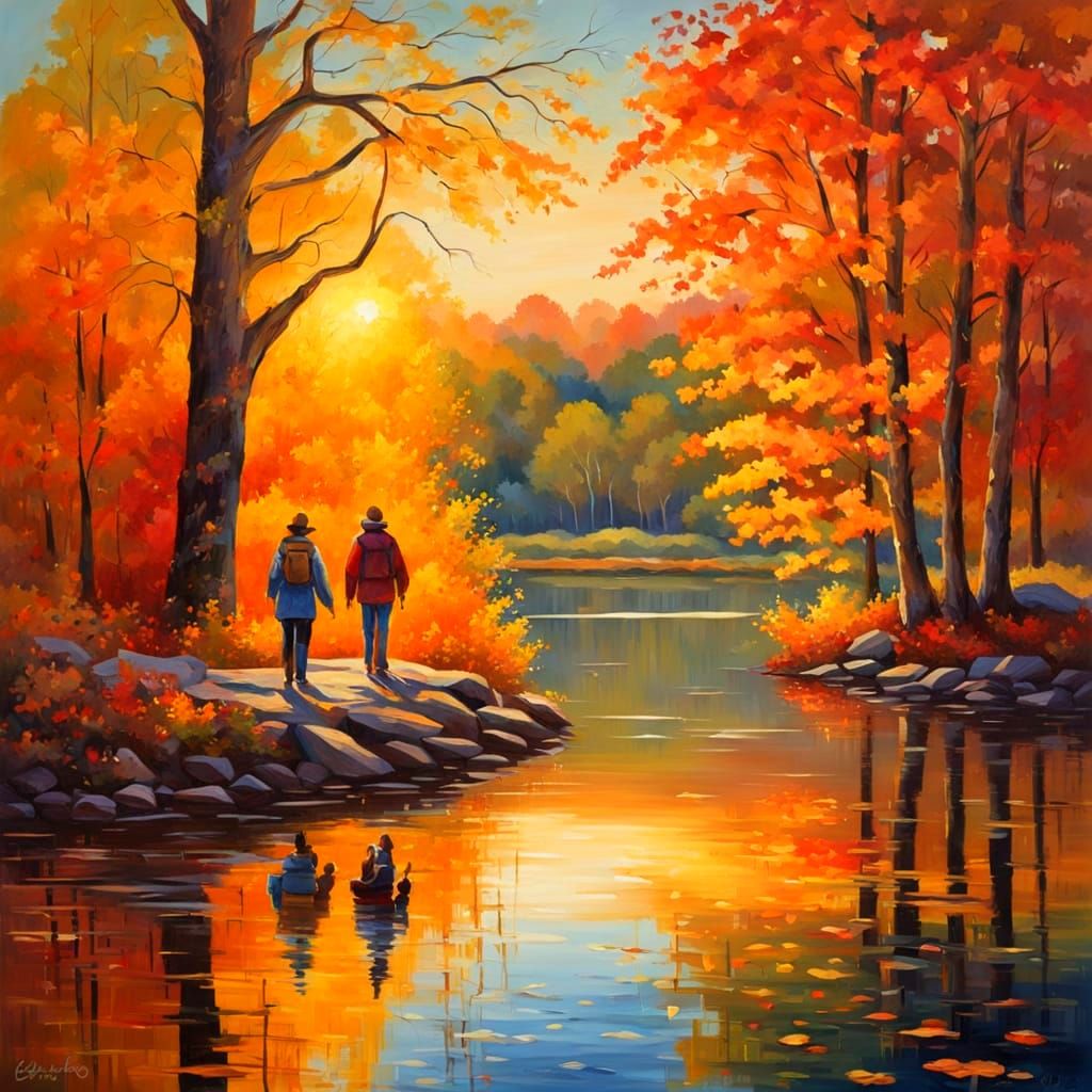 Romantic Autumn Walk by the Lake