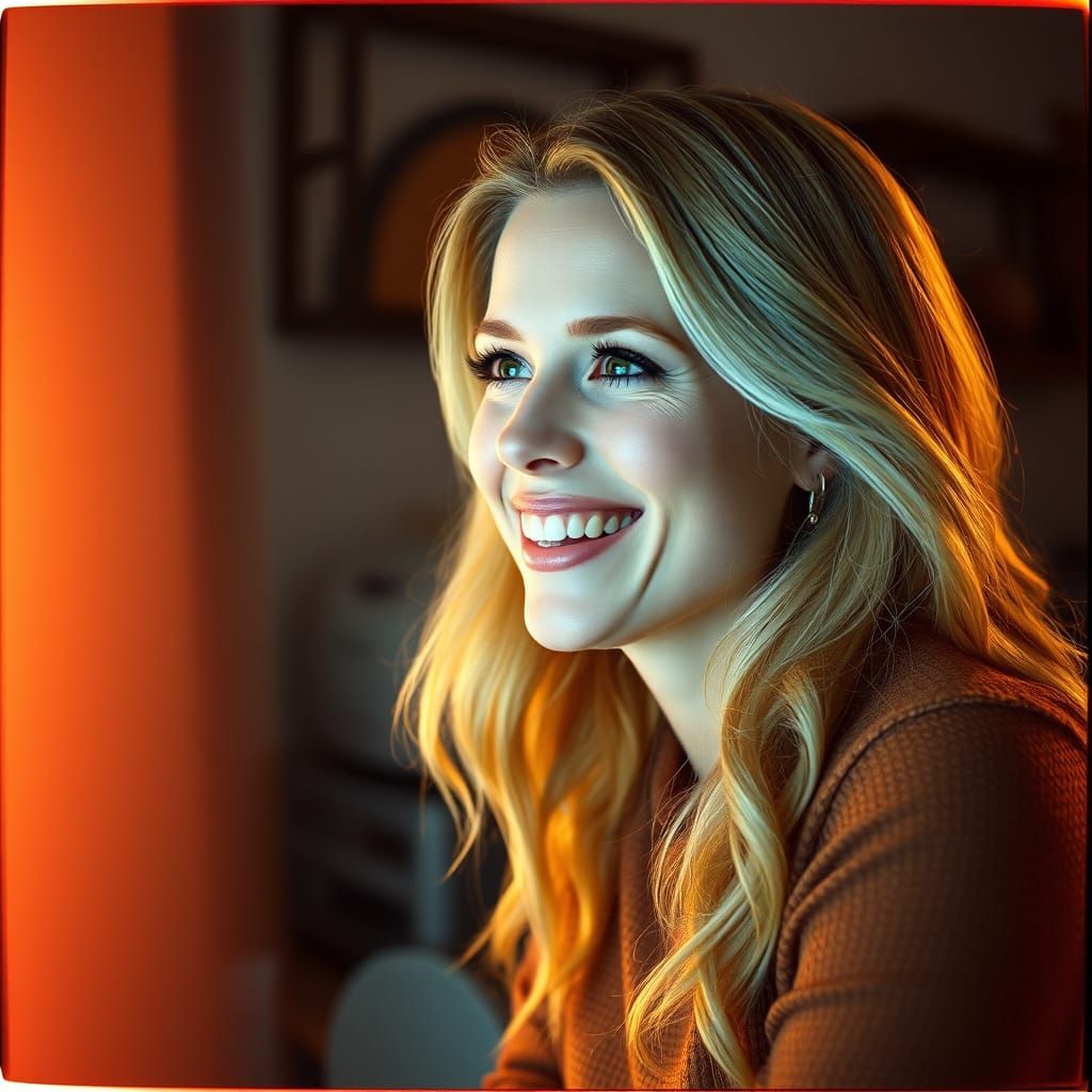 Radiant Lady Gazing at Monitor with Enthusiasm