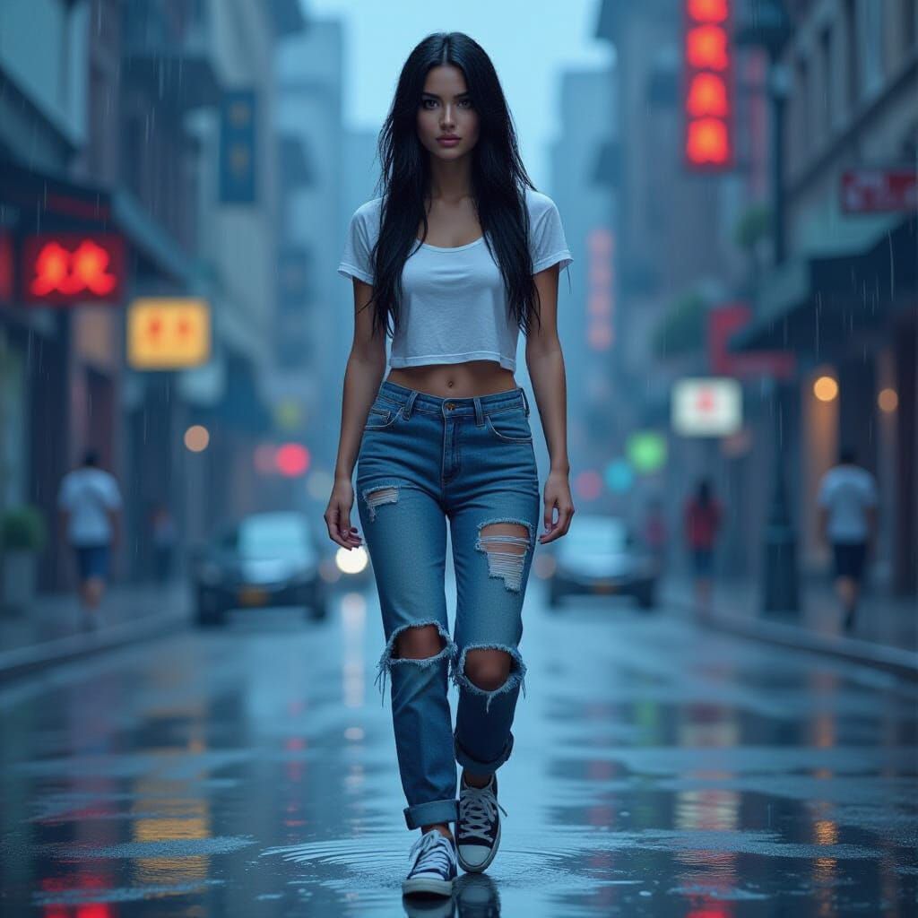 Hyper-Real Portrait of Woman in Summer Rain