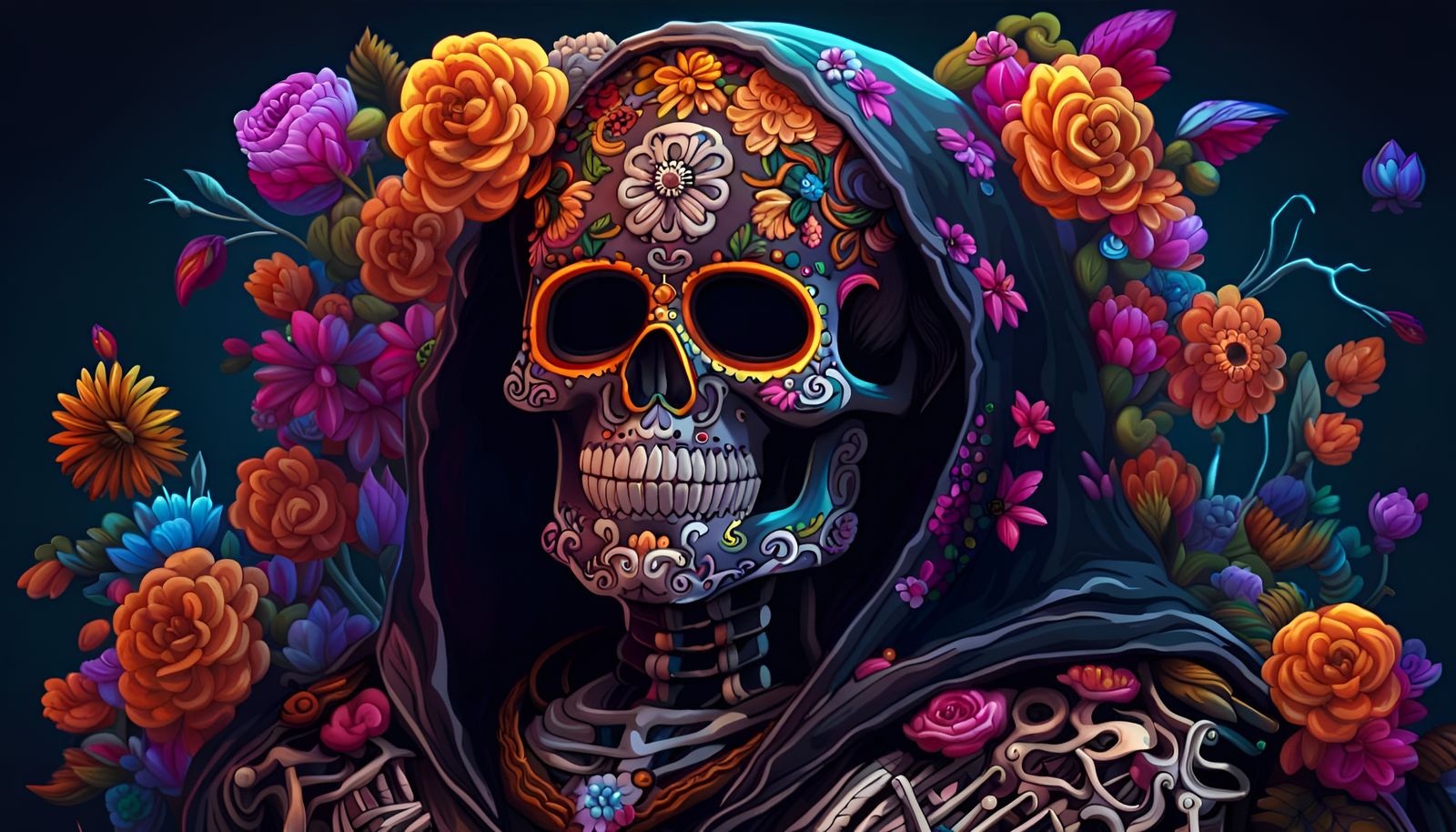 Futuristic Day of the Dead Mecha Skeleton