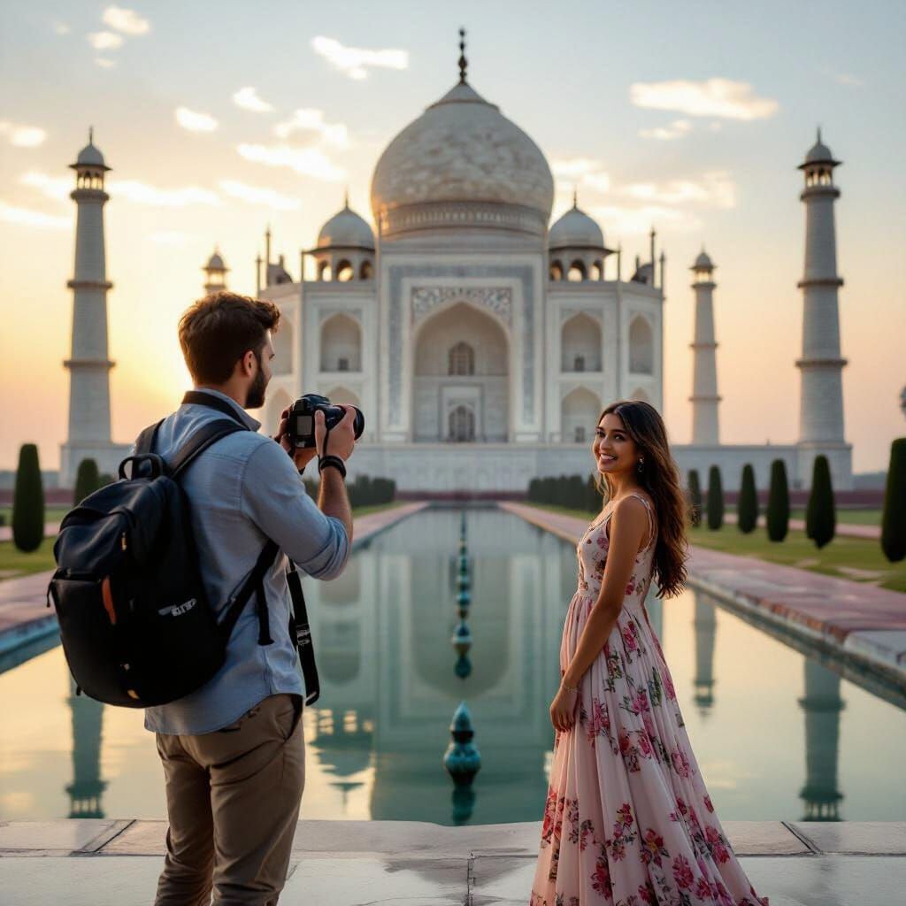 Man Photographs Taj Mahal in Golden Morning Light