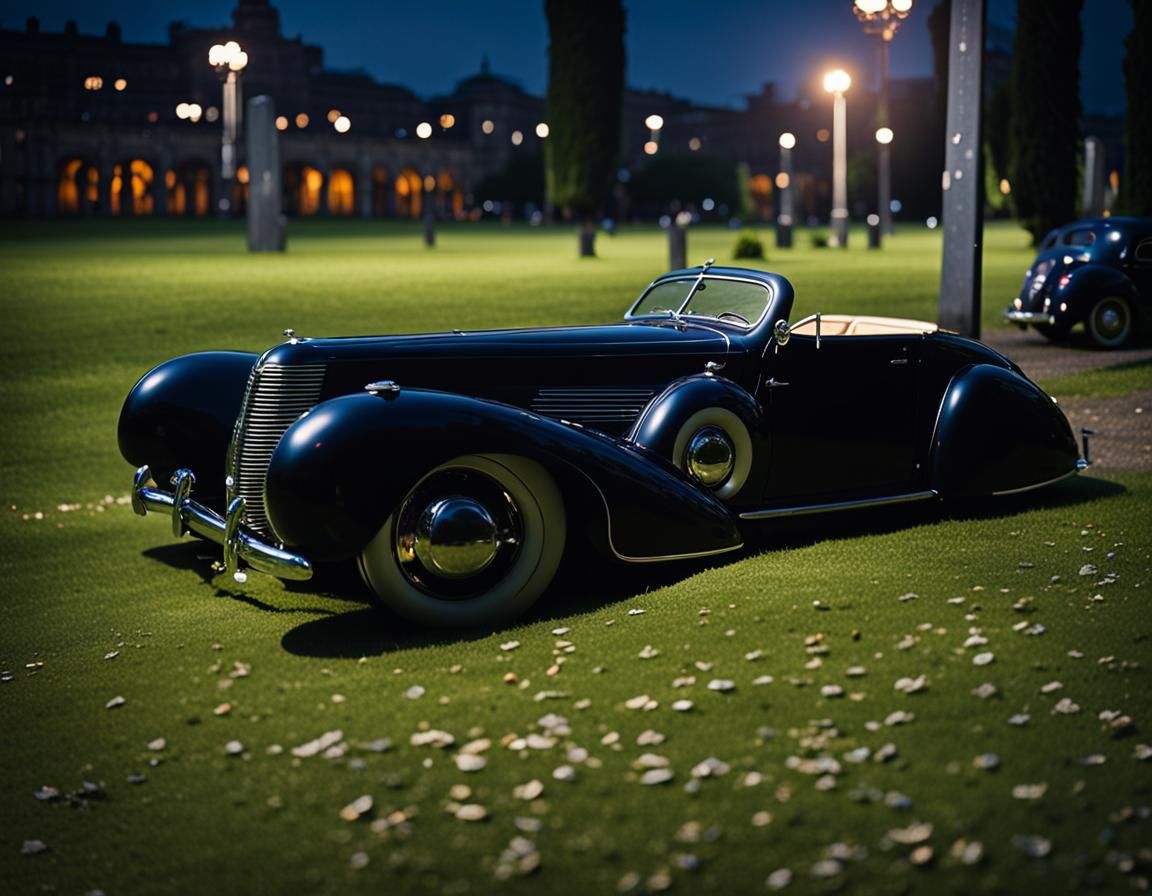 Retro '38 French Car at Opera Street in Darkness
