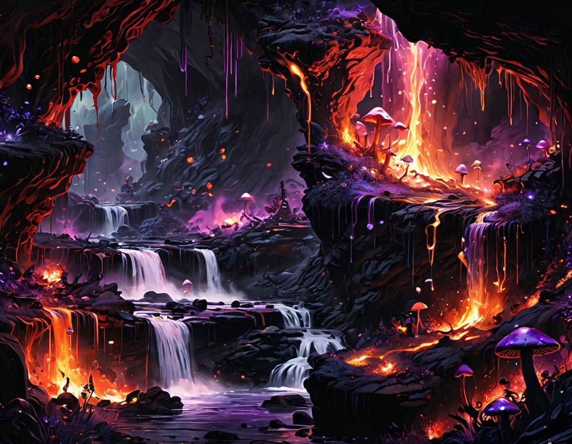 Dark Wizard Engulfed in Magical Flames: Ink Fantasy Art