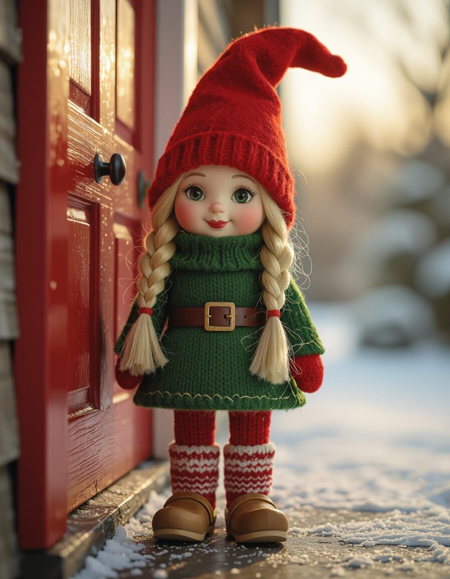 Photorealistic Christmas Gnome with Blonde Braids